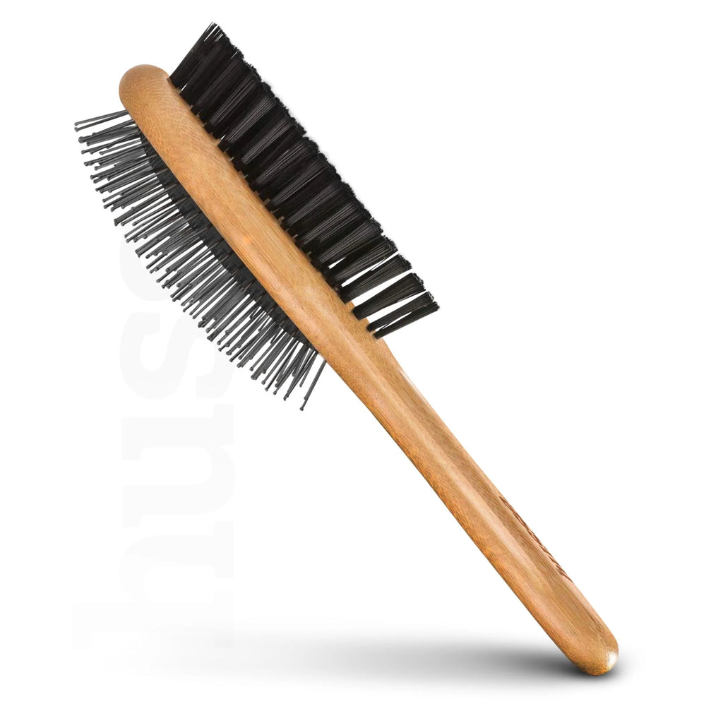 Borste, L | Combo grooming brush with bamboo handle