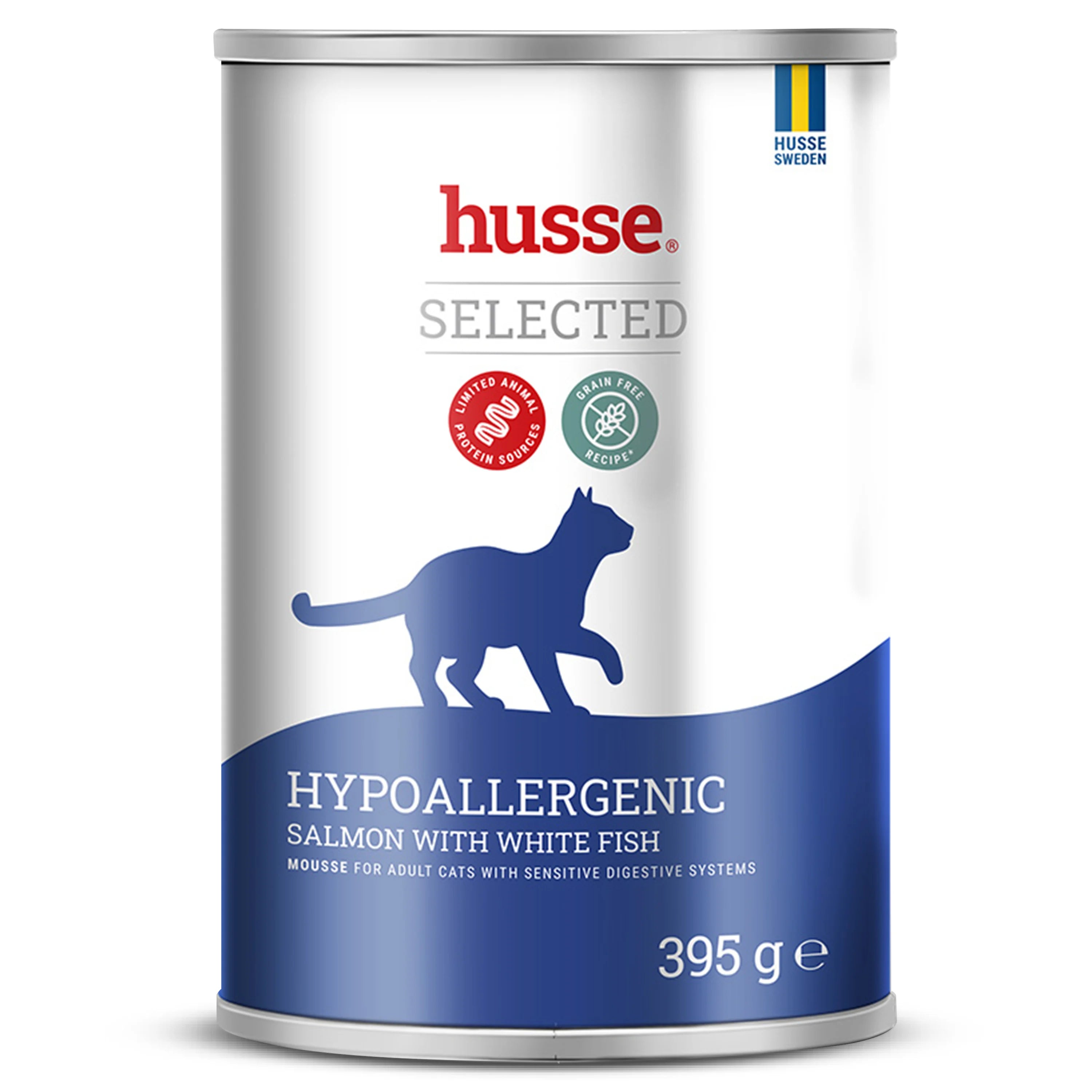 Hypoallergenic, salmon with white fish, 395 g | A tasty ally for nutritionally sensitive felines